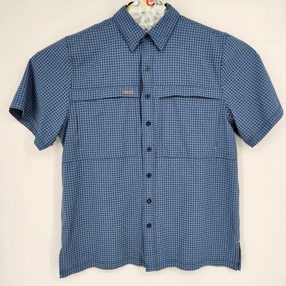 GameGuard 1031 Shirt Mens Large Blue Gingham Checked Vented Fishing Short Sleeve